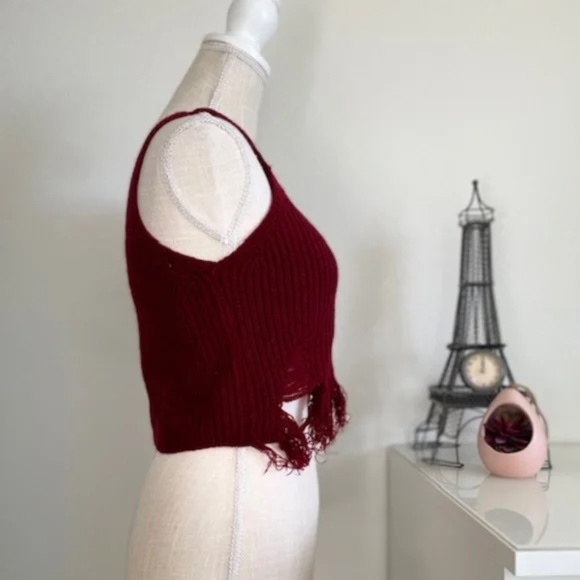 Sweet Fashion | Burgundy Ribbed Knit Crop Tank Top | Size XS/S - Picture 4 of 9